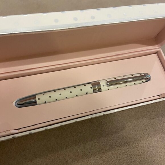 Kate Spade Ballpoint Pen ~ White/Silver Polka Dot~Something to Write Home About - Picture 1 of 6